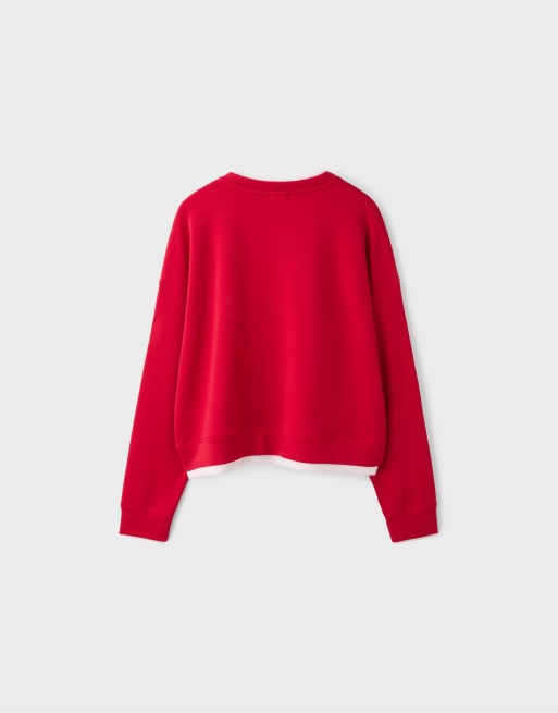 Stradivarius Oversize-Sweatshirt mit Kontrastdetails in Rot, 7 von 7