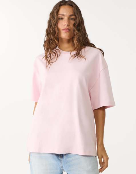 Stradivarius – Oversize-T-Shirt aus schwerem Stoff in Pastellrosa - view 1