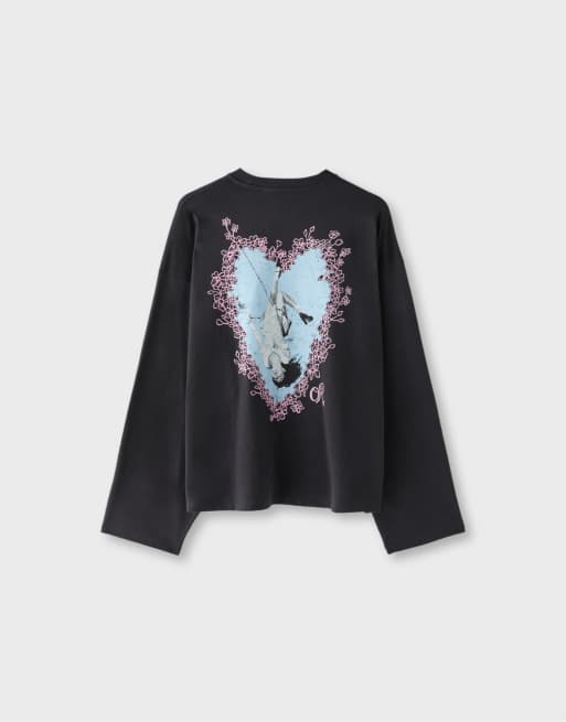 Stradivarius Oversize-T-Shirt mit langen Ärmeln in Weiß, 7 von 7