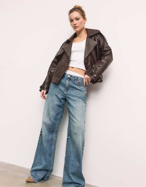 Stradivarius – Oversize-Trenchcoat aus 100% Leder in Braun - view 1