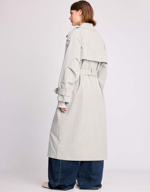 Stradivarius oversize trenchcoat i naturvit, 4 av 7