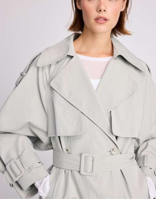 Stradivarius oversize trenchcoat i naturvit, 5 av 7