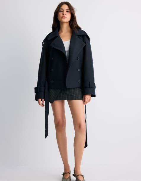 Stradivarius Oversize-Trenchcoat mit Soft-Touch in Dunkelblau - view 1