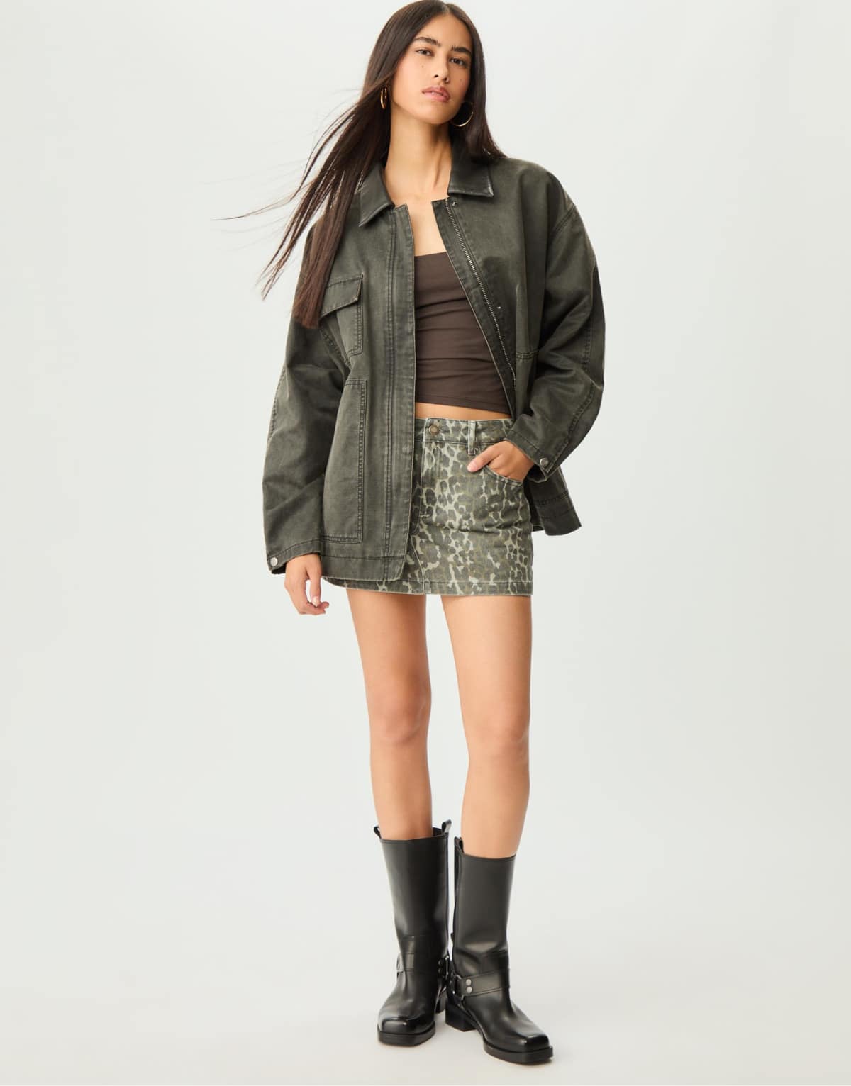 Stradivarius Oversize waxed jacket in black