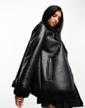[Stradivarius] Stradivarius oversized aviator jacket with borg lining in black S BLACK