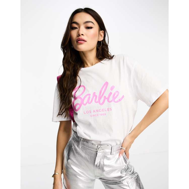 Stradivarius Oversized Barbie T shirt in wit