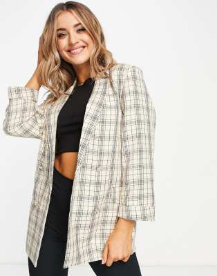 Stradivarius oversized blazer co-ord in beige check-Neutral