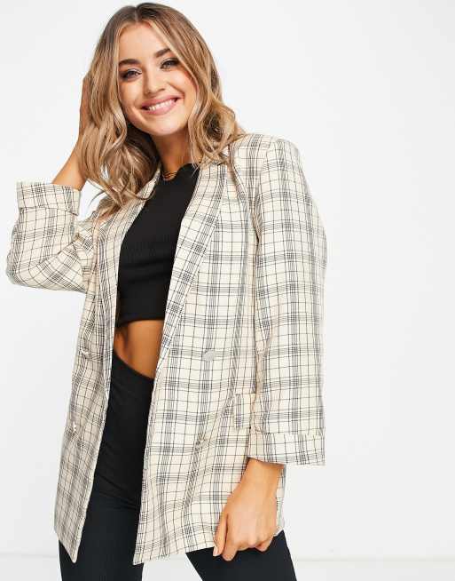 Beige 2024 check blazer