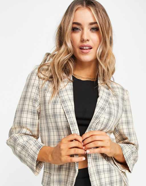 Oversized check hot sale blazer womens