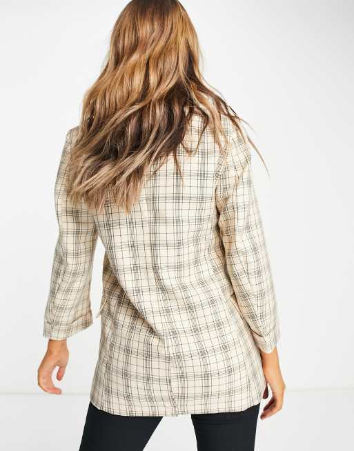 Stradivarius oversized blazer co ord in beige check