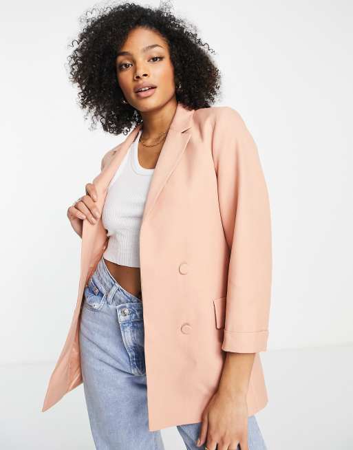 Stradivarius - Oversized blazer i vasket murstensfarve