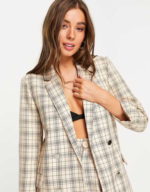 ético disfraz Tormento Stradivarius oversized blazer in beige plaid - part of a set | ASOS