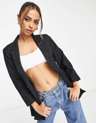 Stradivarius Double Breasted Blazer In Black In Black