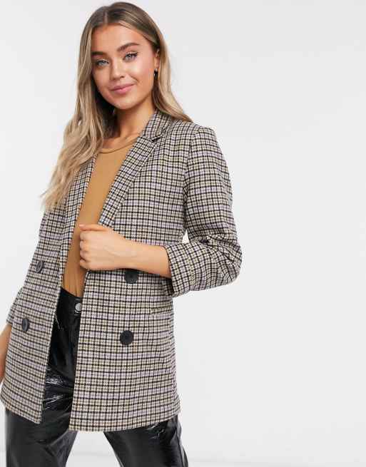 Stradivarius oversized blazer in brown check