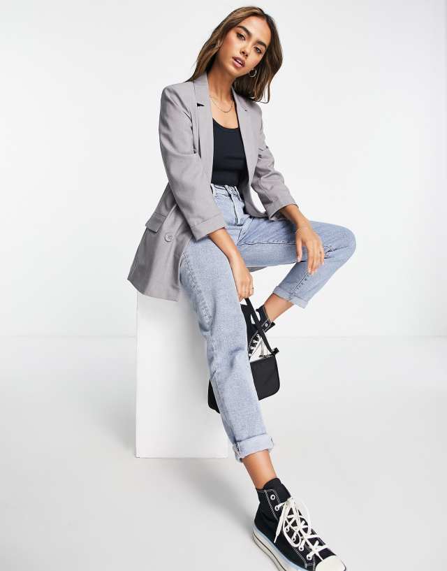 Stradivarius oversized blazer in gray