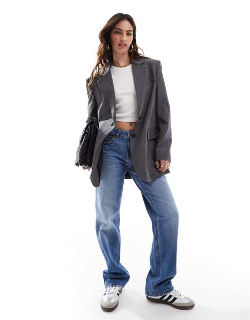Stradivarius oversized blazer in gray