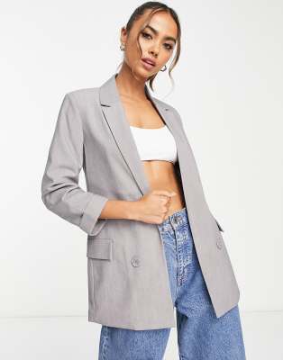 Stradivarius oversized blazer in grey