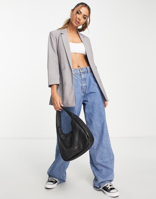 Stradivarius oversized blazer in grey, 4 of 4