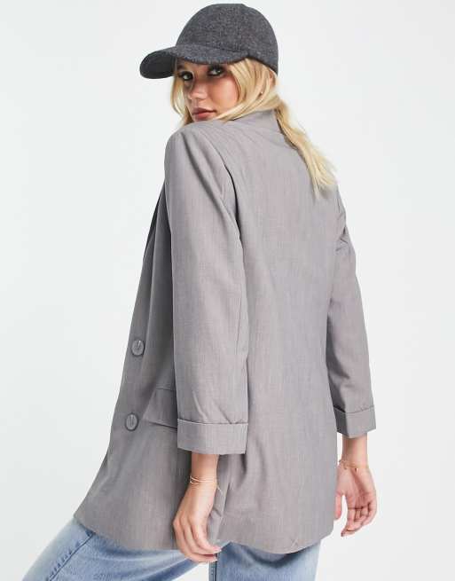 Stradivarius - Oversized blazer in grijs, 2 van 4