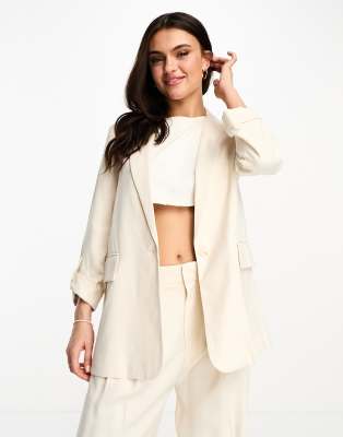 Stradivarius oversized blazer in natural-Neutral