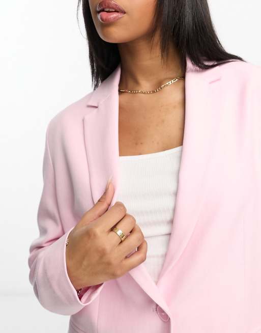 Pieces oversized satin blazer in bright pink