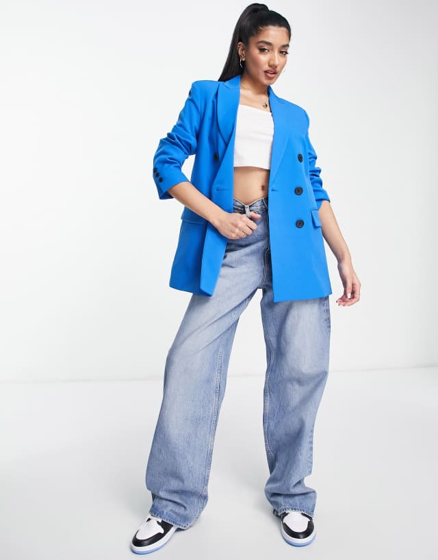 Stradivarius oversized blazer in pop blue