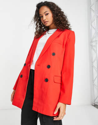 Stradivarius oversized blazer in red