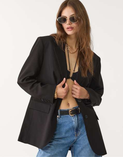 Stradivarius oversized blazer with pockets in black - view 1