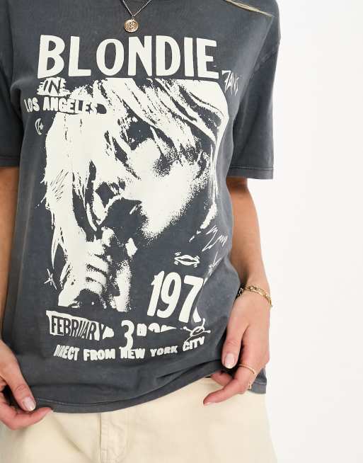 Stradivarius oversized blondie band tee in washed grey ASOS