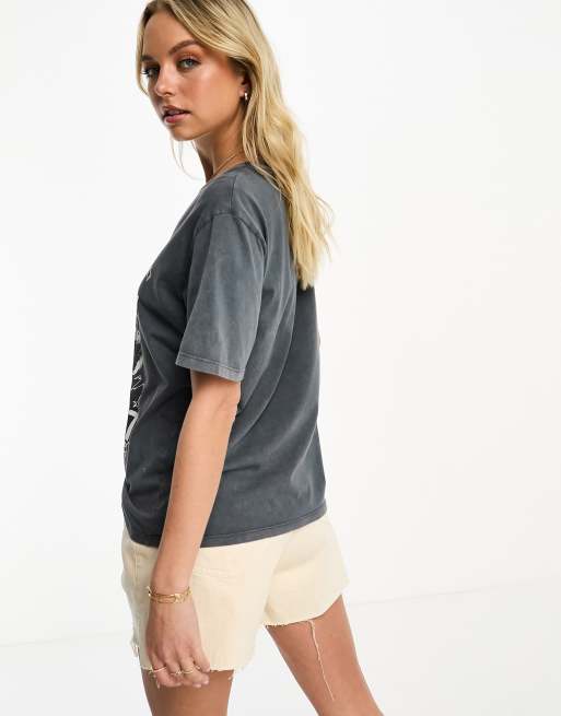 Stradivarius oversized blondie band tee in washed grey, 4 of 4