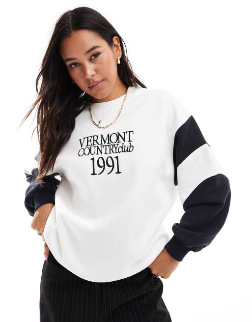 Stradivarius oversized color block sweatshirt in ecru ASOS