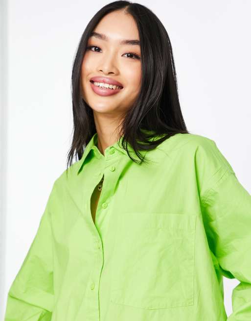 Stradivarius oversized cotton shirt in lime | ASOS