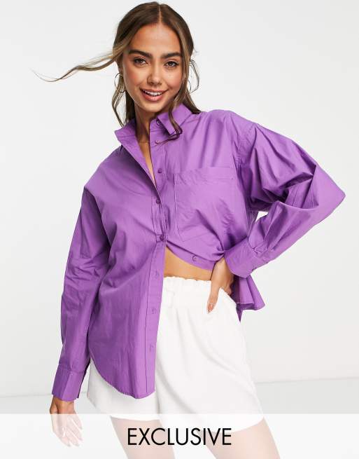 Stradivarius oversized cotton shirt in purple | ASOS