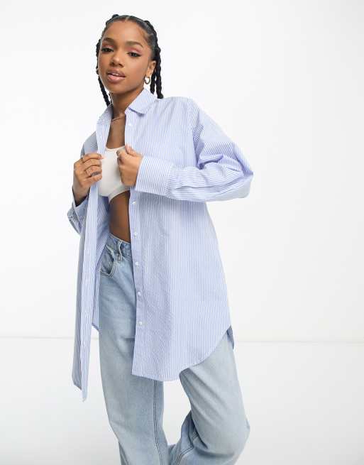 oversized shirt in striped chambray cotton