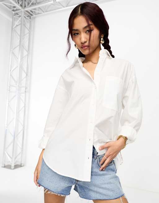 Stradivarius oversized cotton shirt in white