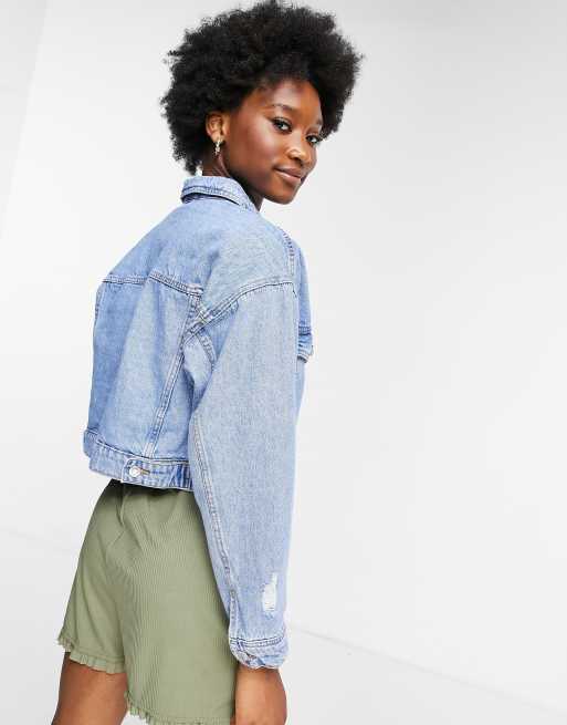 Cropped denim jacket oversized hotsell