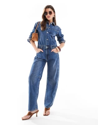 Stradivarius Stradivarius oversized denim dungaree-Blue