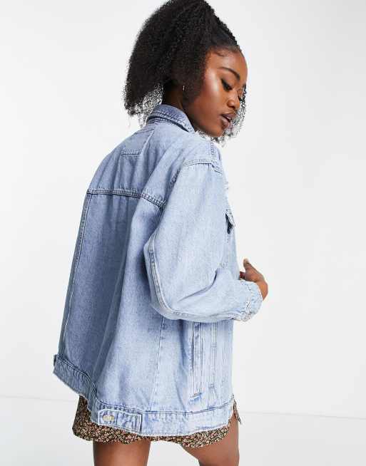 Stradivarius oversized denim jacket in medium blue