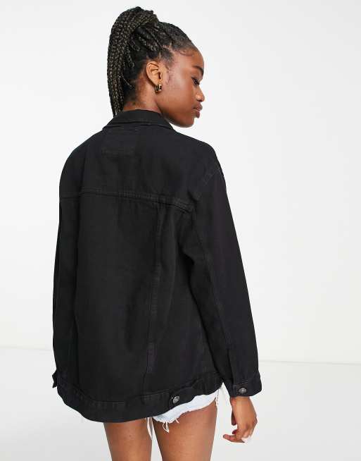 Black oversized hotsell distressed denim jacket