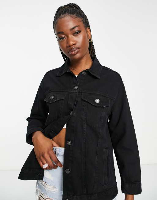 Ladies oversized 2025 black denim jacket