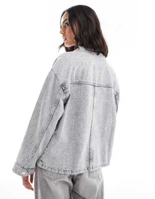 Stradivarius Oversized Denim Overshirt In Gray