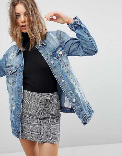 Stradivarius Oversized Distressed Denim Jacket ASOS