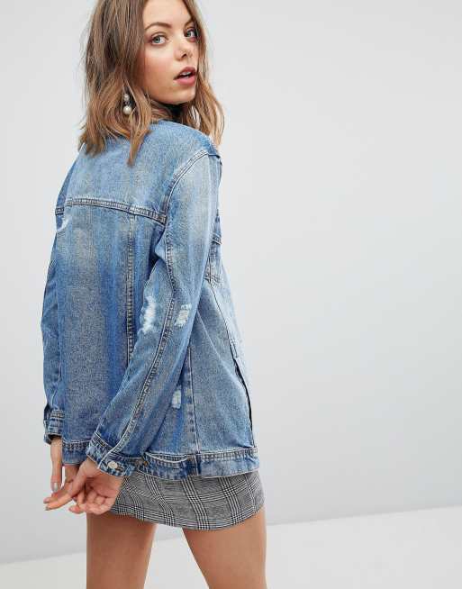 Oversized distressed clearance jean jacket