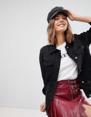 oversized black denim jacket distressed