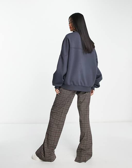 Stradivarius oversized embroidered sweatshirt in charcoal