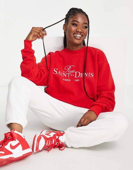 Red embroidered online sweatshirt