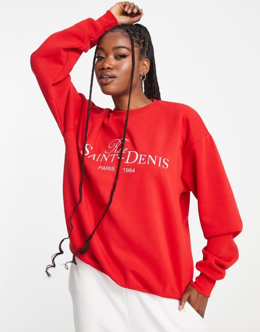 Red cheap embroidered sweatshirt