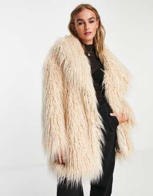 Stradivarius oversized faux fur coat in beige