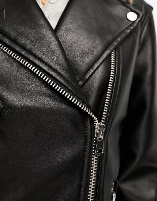 Embossed Leather Moto Jacket - Barcelino