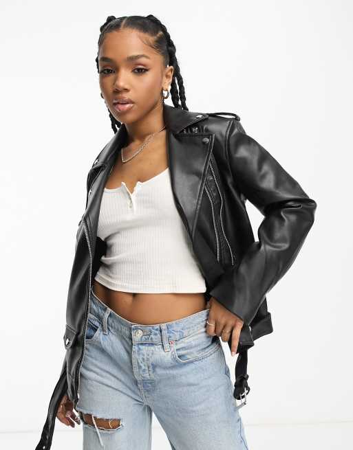 Stradivarius leather biker jacket sale